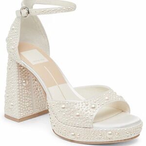 Dolce Vita Pandro Pearl Satin Ankle Strap Platform Sandals